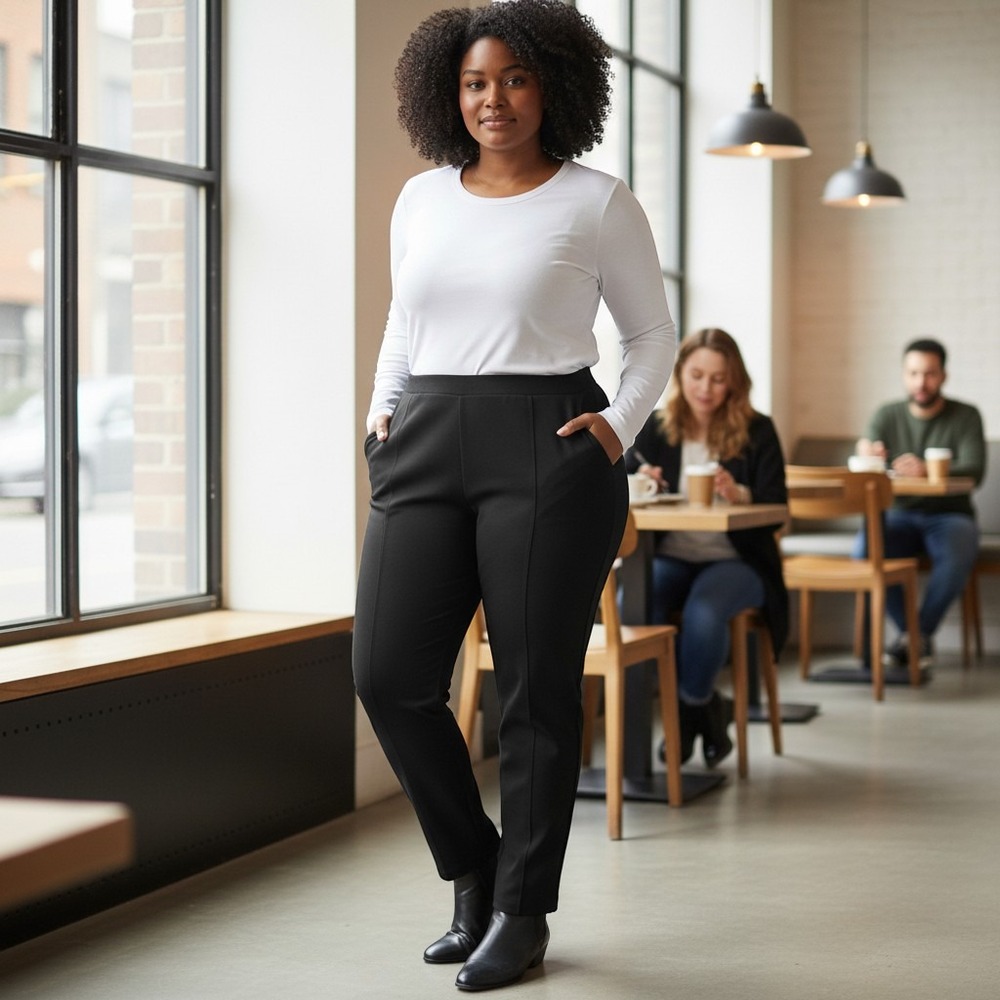 Eileen Fisher Slim Pant Wms 3X Black Heavyweight Rayon Knit New Minimalist Luxe
